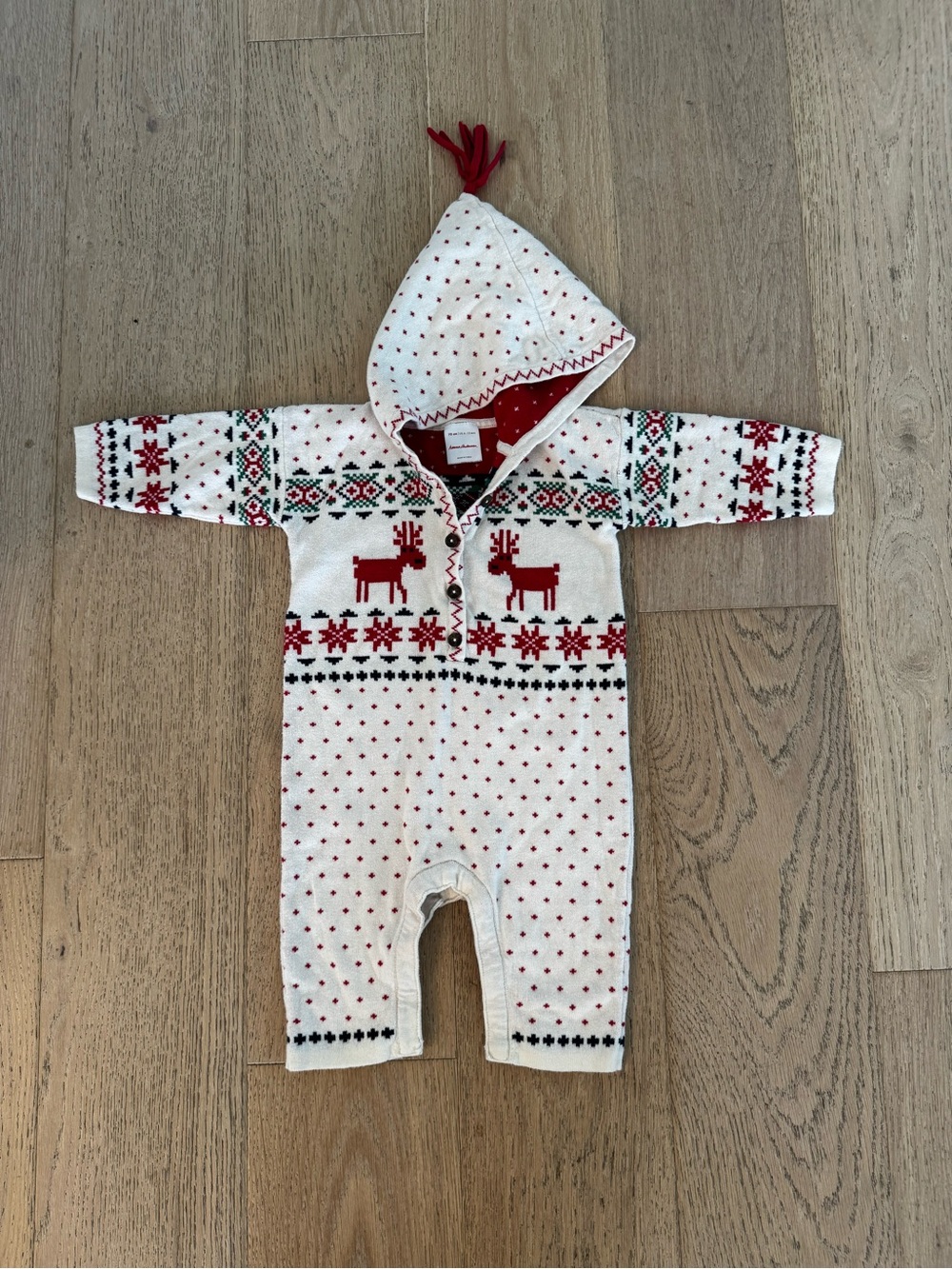 Hanna Andersson holiday sweater romper, size 70 cm / US 6-12 months.